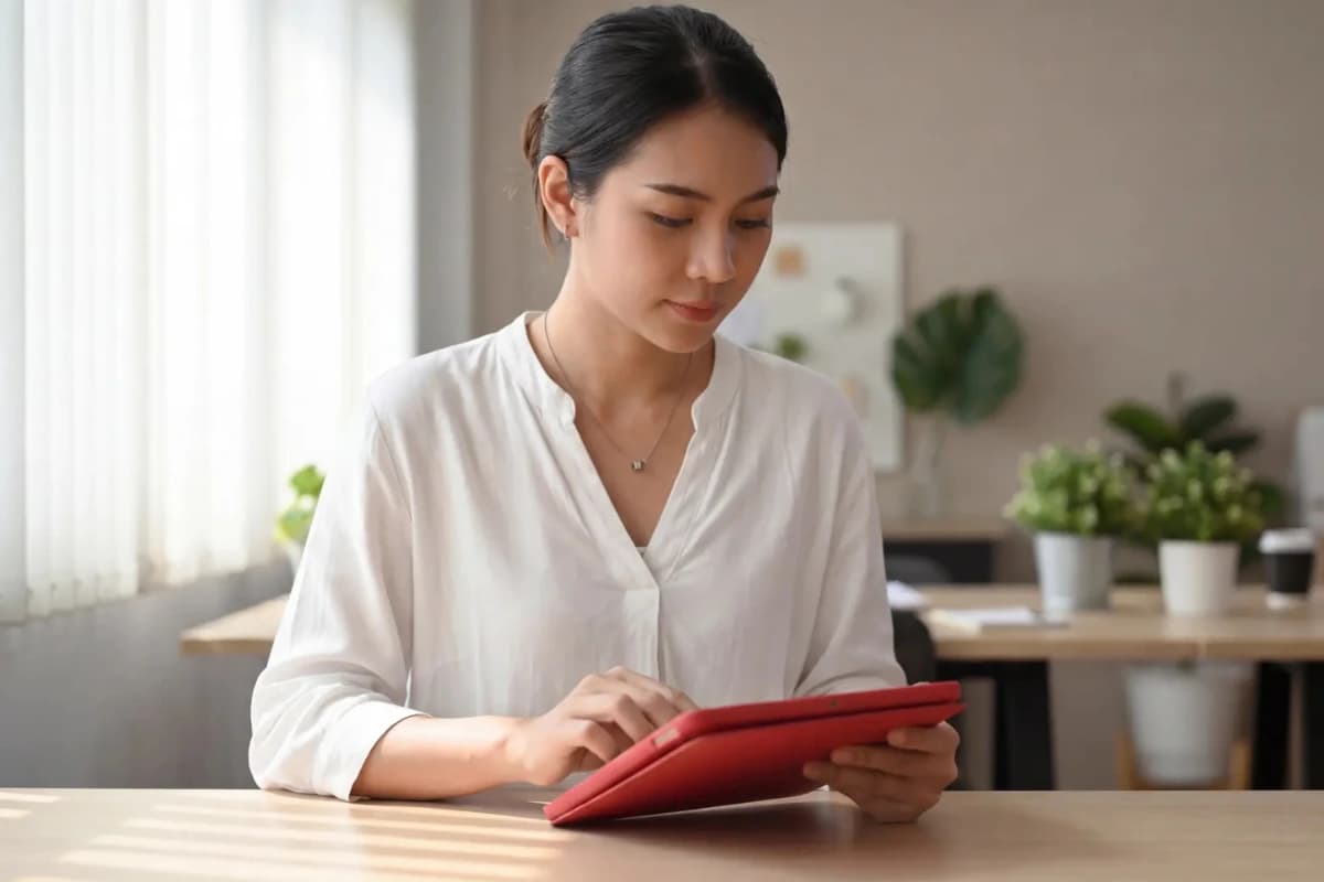 SDW_2026_Content_woman-working-red-tablet-office_red